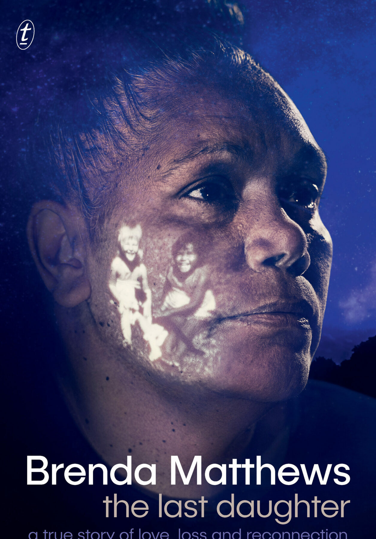 A book cover featuring a photograph of an older Aboriginal woman with a second photograph of two children imposed on her cheek