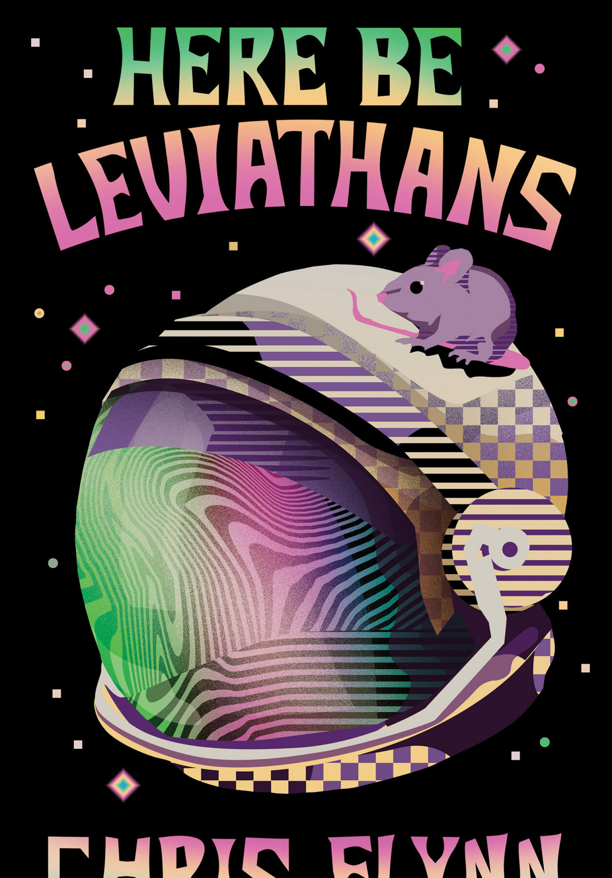 A black book cover with a colourful illustration of a space helmet with a mouse on it