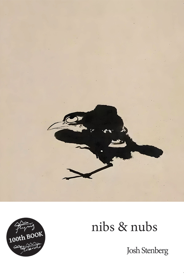 A book cover of beige and white, with a black inky illustration of a bird above the title in all lowercase lettering