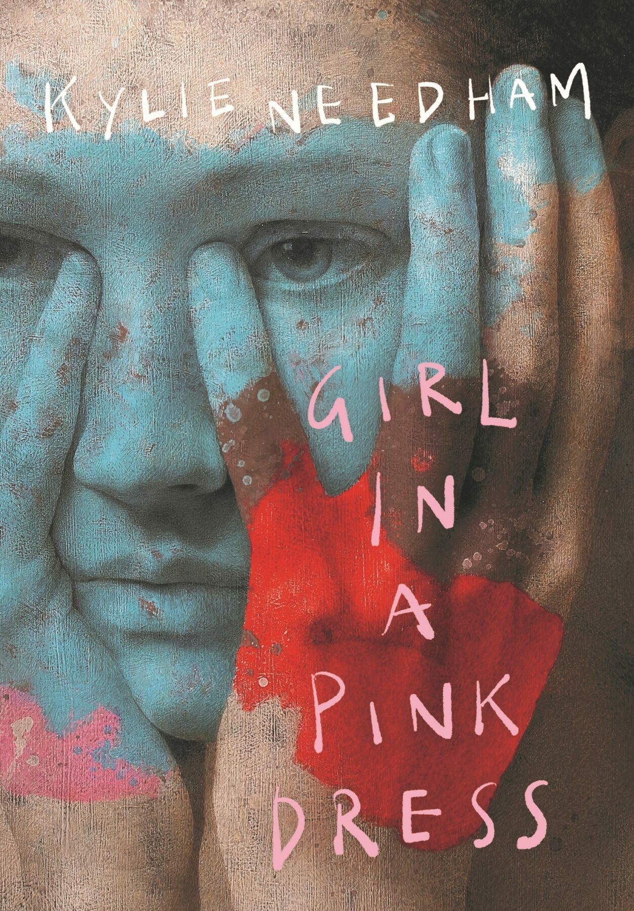 A book cover featuring a close-up photograph of a young woman with her hands over her face and the title in pink handwriting-style lettering over the top of one hand
