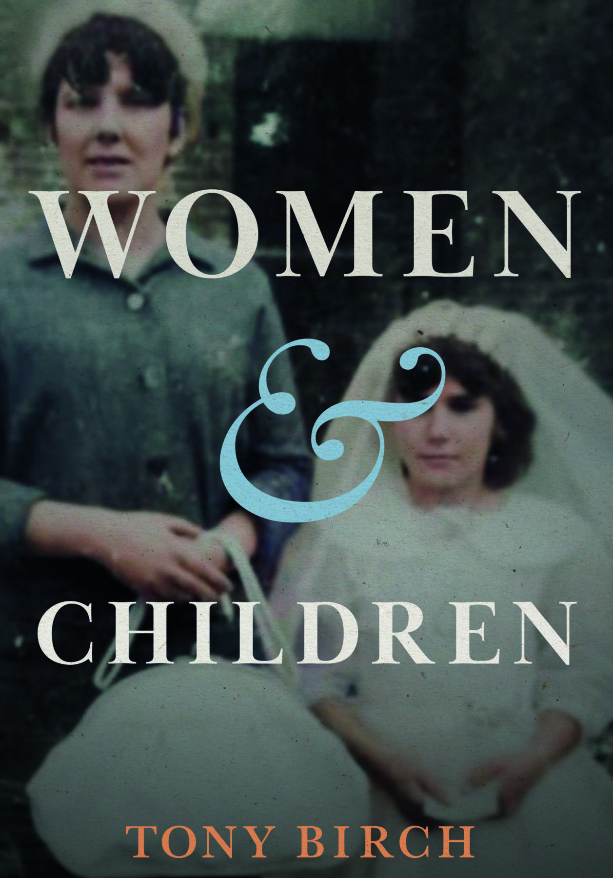 A book cover featuring a washed out photograph of two women, one in a white dress and veil, the other in a green dress and holding a bag. The title is overlaid in white large block letters