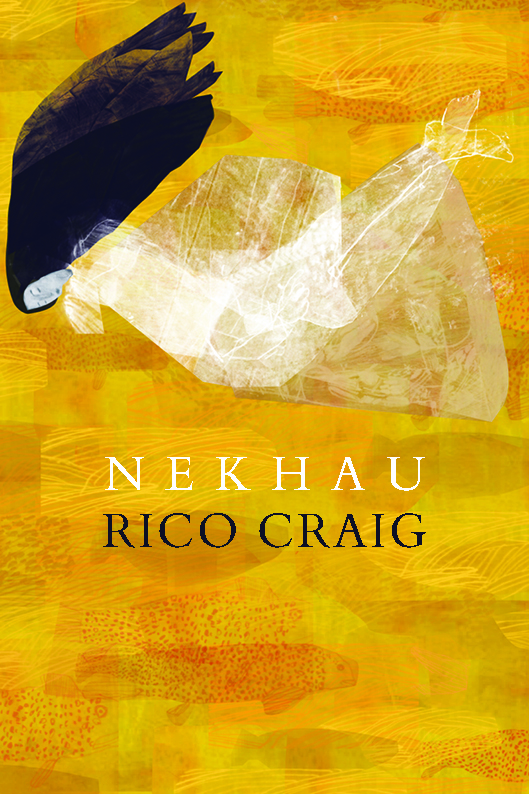 A yellow book cover with a painted image of a woman with long black hair and white dress falling.