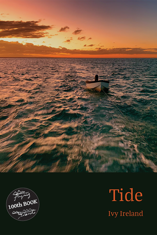 A book cover featuring a photograph of a boat in the ocean at sunset